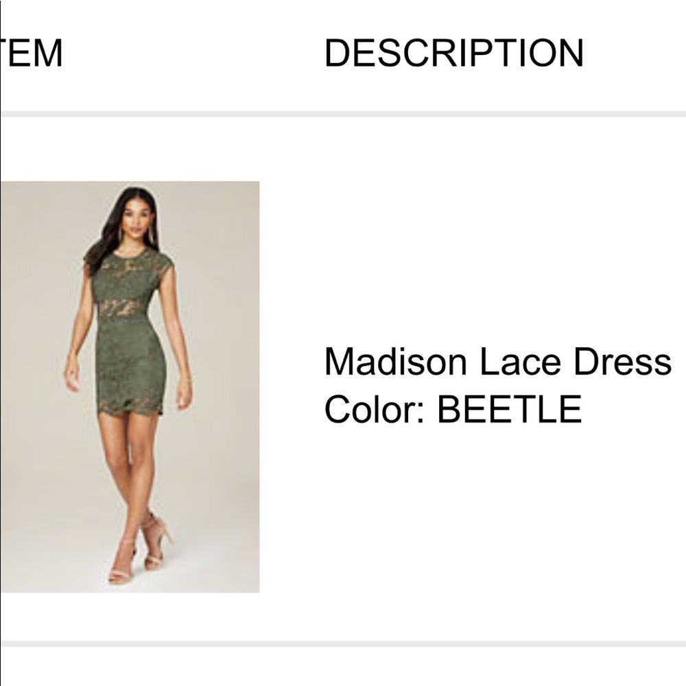 Bebe Lace Dress Olive Green Size 10